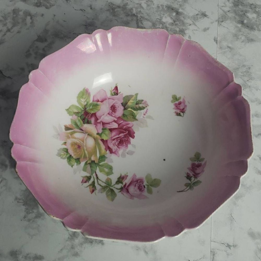 Vintage G. Wiegand German Pink Floral Bowl‎